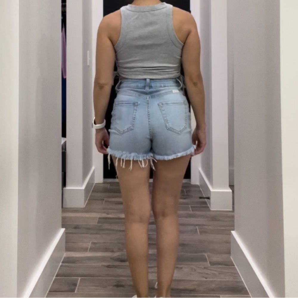 Light denim destroyed frayed hem shorts - Picture 2 of 8